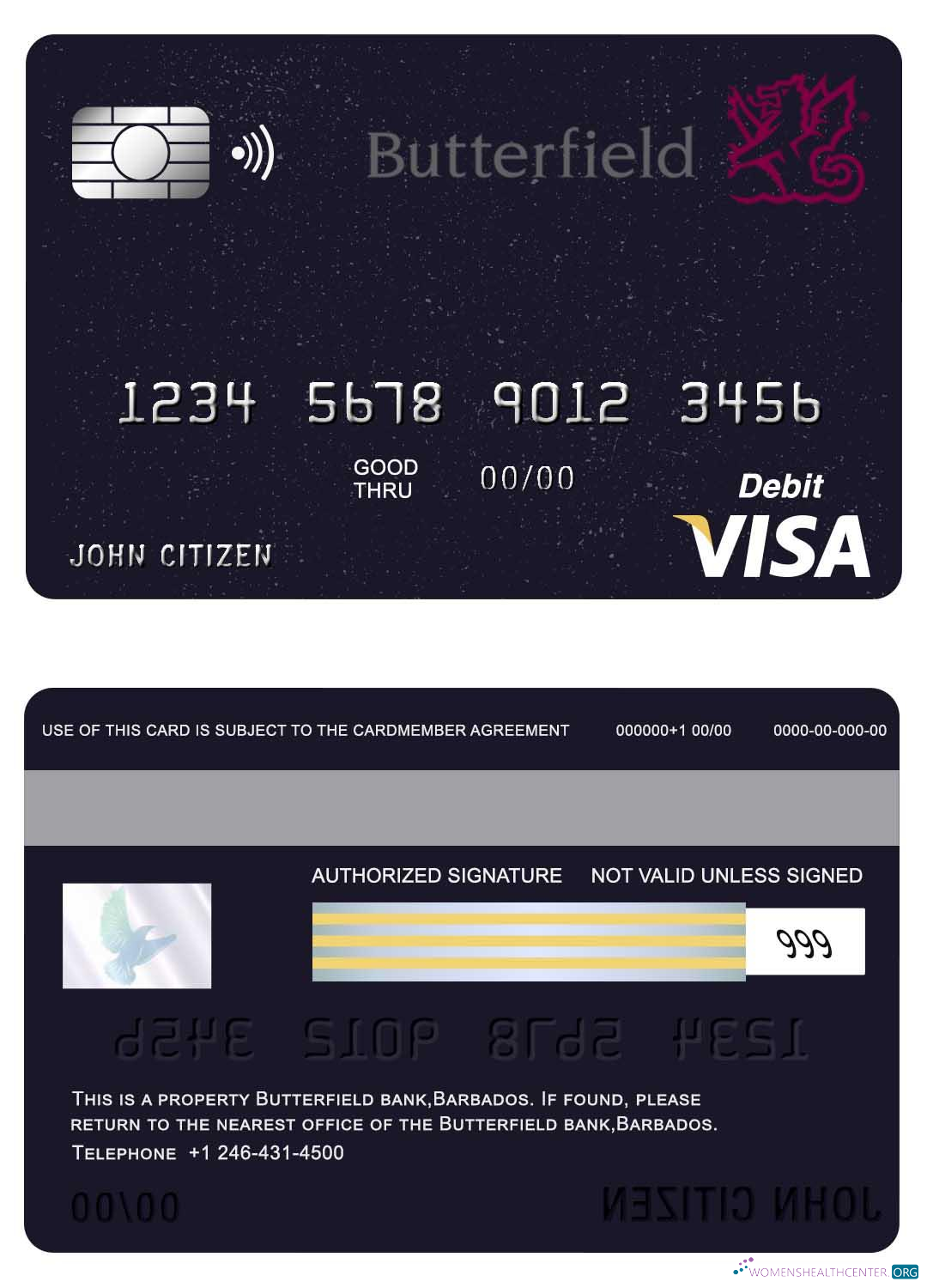 Download Barbados Butterfield bank visa card Photoshop template